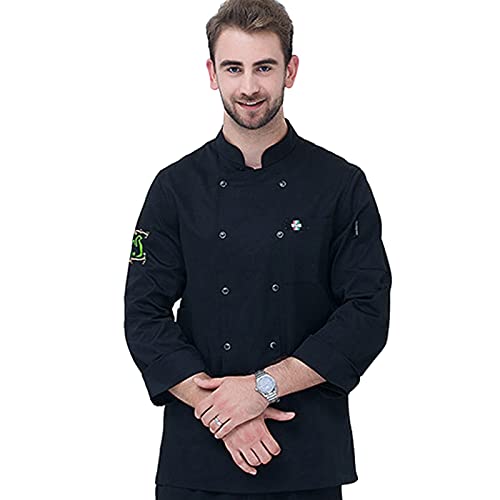NISMIA Chef Uniformen Chef Kleidung Chef Restaurant Uniform Cook Coat Langarmknöpfe Jacke Männer Frauen Barista Bäcker Hemden Kellner Arbeitskleidung (Color : Black, Size : C(XL)) von NISMIA