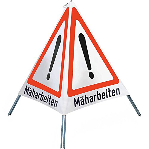 NISSEN Faltsignal mit Warnsymbol Mäharbeiten, weiß tagesleuchtend, SL 112 cm, Art.-Nr. 167090-1 | Faltsignal | Warnpyramide | Warnsymbol von Nissen