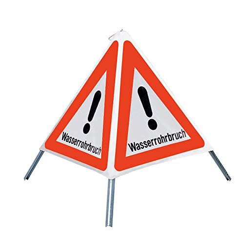 NISSEN Faltsignal mit Warnsymbol Wasserrohrbruch, weiß tagesleuchtend, SL 70 cm, Art.-Nr. 167060-1 | Faltsignal | Warnpyramide | Warnsymbol von Nissen