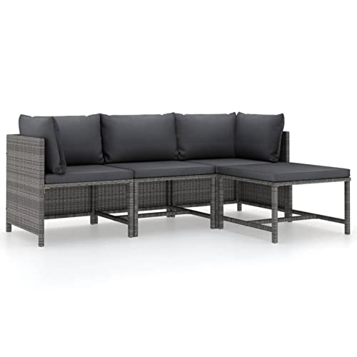 NITCA 4-TLG. Gartenlounge Rattan,Balkonmöbel Klein Grau,Lounge Klein Balkon,Balkonlounge,Gartensofa mit Kissen,Lounge Sofa Loungemöbel Terrasse Balkonmöbel Rattan(2xEckteil+Mittelteil+Fußstütze) von NITCA