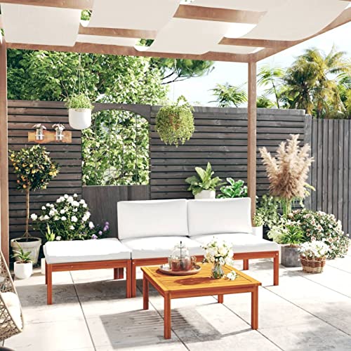 NITCA 4-TLG. Lounge Gartenmöbel Set Holz Gartenmöbel Ecklounge Ecksofa Loungemöbel Set Gartengarnitur Balkon Klein Outdoor Sofa aus Akazien-Holz Garten Terrasse Outdoor Cremeweiß-1 von NITCA