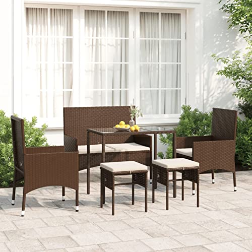 NITCA 6-teiliges Rattan-Gartenmöbel-Set, Garten-Essgruppe mit Kissen, Garten-Terrassentisch und Stühle, Outdoor-Garten-Set mit Tisch, Terrassen-Sitzgruppe -Sets Braun von NITCA