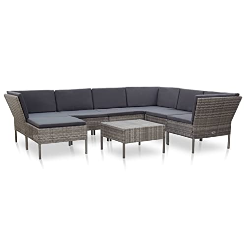 NITCA 8-TLG Polyrattan Lounge, Gartenmöbel Set, Balkonlounge Rattan, Gartensofa, Balkon Sofa, Balkon Möbel inkl. Sitzkissen, Gartenlounge Outdoor, für Garten, Balkon Grau von NITCA