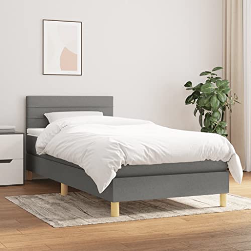 NITCA Boxspringbett 100 x 200 cm mit Matratze Bett Komplett Polsterbett 100 x 200 cm Mit Matratze Bett mit Matratze Bett 100 x 200 cm Mit Matratze Und Lattenrost Bett Dunkelgrau-67 Stoff von NITCA