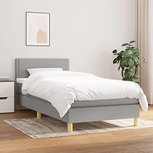 NITCA Boxspringbett 100 x 200 cm mit Matratze Bett Komplett Polsterbett 100 x 200 cm Mit Matratze Bett mit Matratze Bett 100 x 200 cm Mit Matratze Und Lattenrost Schlafzimmerbett Hellgrau-81 Stoff von NITCA