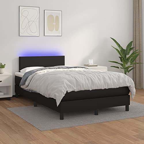 NITCA Boxspringbett 120 x 200 cm mit Matratze und Led Bett Komplett Polsterbett 120 x 200 cm Mit Matratze Bett Mit Led Boxspringbett Led Schlafzimmerbett Doppelbett Komplett Schwarz-16 Kunstleder von NITCA