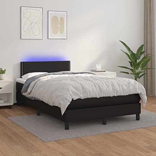 NITCA Boxspringbett 120 x 200 cm mit Matratze und Led Bett Komplett Polsterbett 120 x 200 cm Mit Matratze Bett Mit Led Boxspringbett Led Schlafzimmerbett Doppelbett Komplett Schwarz-17 Kunstleder von NITCA