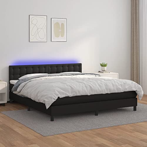 NITCA Boxspringbett 180 x 200 cm mit Matratze und Led Bett Komplett Polsterbett 180 x 200 cm Mit Matratze Bett Mit Led Boxspringbett Led Schlafzimmerbett Doppelbett Komplett Schwarz-1 Kunstleder von NITCA