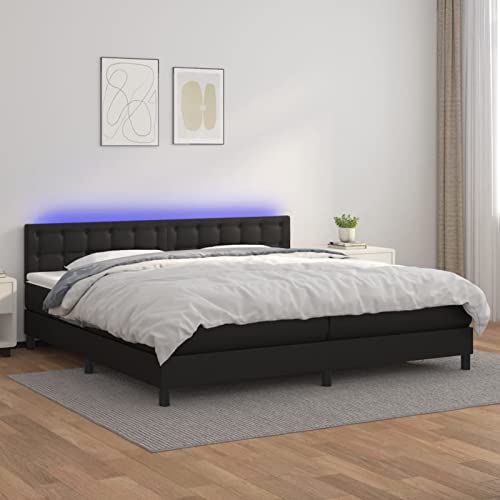 NITCA Boxspringbett 200 x 200 cm mit Matratze und Led Bett Komplett Polsterbett 200 x 200 cm Mit Matratze Bett Mit Led Boxspringbett Led Schlafzimmerbett Doppelbett Komplett Schwarz-14 Kunstleder von NITCA