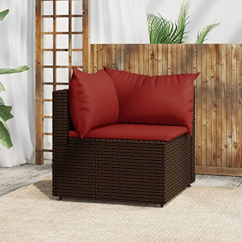 NITCA Garten-Ecksofa Balkon Lounge Klein Rattan,Balkon Ecksofa Klein Braun und Rot,Outdoor Sofa Lounge L Form,Lounge Moebel Balkon Klein mit Kissen Balkonmöbel Rattan(Ecksofa) von NITCA