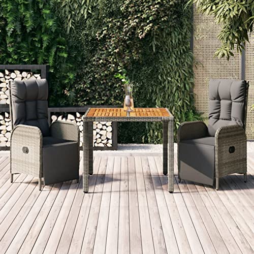 NITCA Rattan Essgruppe 2 Personen Gartenmöbel Set Verstellbare Rückenlehne Essgruppe Garten Sitzgruppe Grau-5 Rattan Gartenmöbel Set Sitzgarnitur Gartengarnitur Terrassenmöbel(2xSessel+Tisch) von NITCA