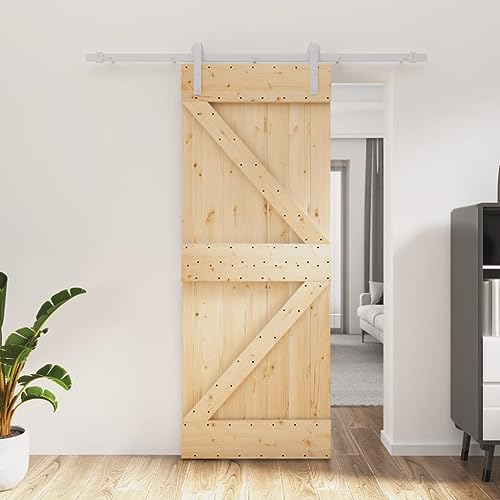 NITCA Schiebetür Komplettset Mit Tür Holzschiebetür Schiebetür Holz mit Beschlag 80x210 cm Schiebetürsystem Komplett-Set Schiebetüren Komplettset Holz Für Eingangsbereich Massivholz Kiefer-14 von NITCA