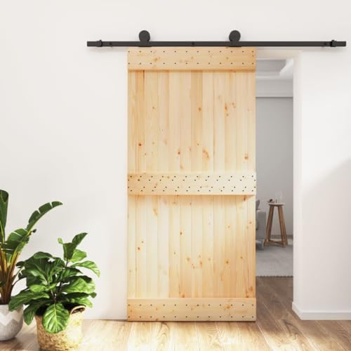 NITCA Schiebetür-Set: Massive Kiefernholz Schiebetür, 100x210 cm, Schwarz, Modern, Platzsparend, Leise, Stabil, Vielseitig, Komplett-Set, Für Eingangsbereich, Schlafzimmer, Küche, Scheune, Garage von NITCA
