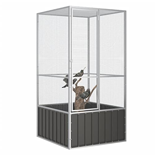 NITCA Vogelvoliere Außen Winterfest Vogelkäfig Papageienkäfig Anthrazit Vogelvoliere All-in-One-Vogelkäfig Vogelvoliere Außen Vogelkäfig Wellensittiche 111 x 107 x 211.5 cmVerzinkter Stahl von NITCA