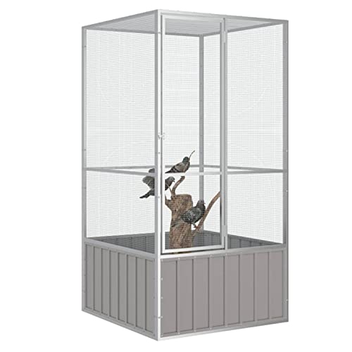 NITCA Vogelvoliere Außen Winterfest Vogelkäfig Papageienkäfig Grau Vogelvoliere All-in-One-Vogelkäfig Vogelvoliere Außen Vogelkäfig Wellensittiche 111x107x211,5 cm Verzinkter Stahl von NITCA