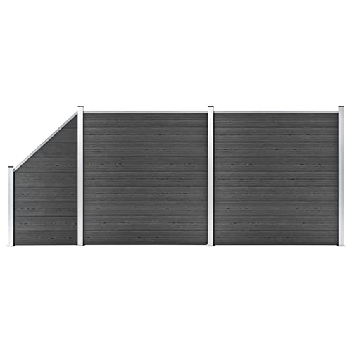 NITCA WPC Zaun-Set 2 Elemente + 1 abgeschrägtes Element WPC Sichtschutzzaun Windschutz 446x(105-186) cm Zaunelement Set Schwarz WPC Sichtschutzzaun Komplettset WPC Zaun Gartenzaun von NITCA