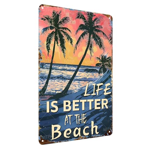 Blechschild "Sunset Beach Life", Retro-Sommer-Metallschilder, Stranddekoration für Zuhause, Wohnzimmer, Schlafzimmer, Bar, Strand, Wanddekoration, 20,3 x 30,5 cm von NITPIP