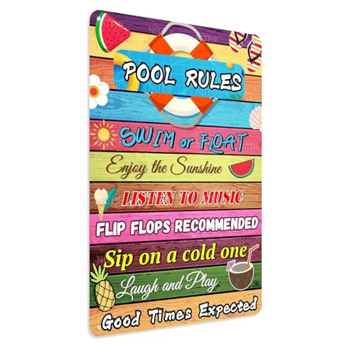 Lustiges Sommer-Schild, Sommer-Poolregeln, Metall-Blechschild, Pool-Dekoration für Zuhause, Outdoor, Party, Strand für Schwimmbad, Wasserpark, Strand, Dekoration, 30,5 x 45,7 cm von NITPIP