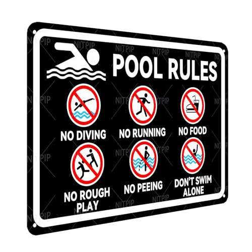 Metall-Blechschild "Pool Rules", "No Diving, No Running", Sommer-Wanddekoration für Pool, Schwimmen, Garten, Outdoor-Dekoration, 30,5 x 45,7 cm von NITPIP