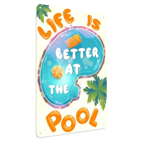 Schild mit Poolregeln, "Happy Life In The Pool", Sommer-Wandkunst, Schilder für Pool, Schwimmen, Garten, Outdoor-Dekoration, 20,3 x 30,5 cm von NITPIP