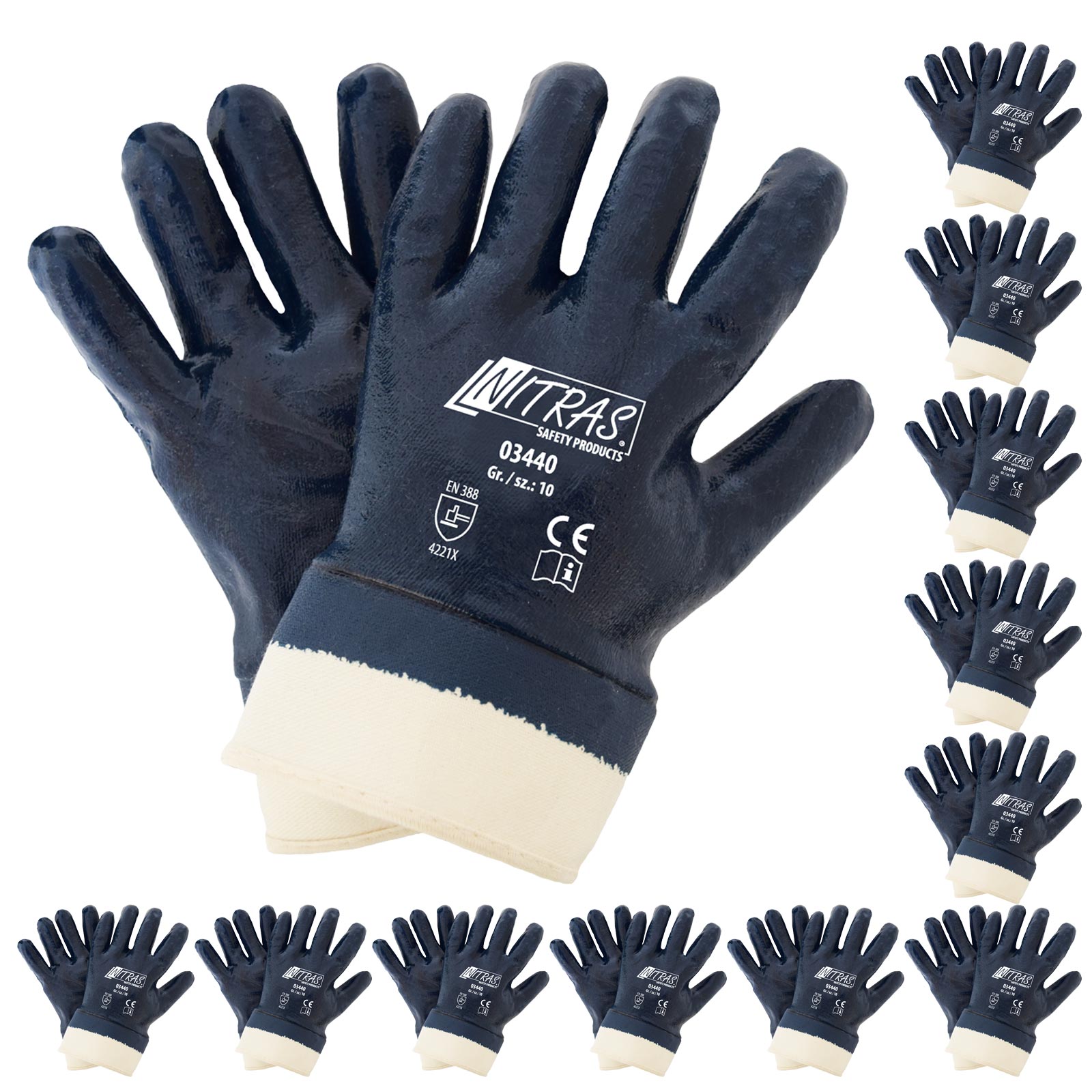 NITRAS 03440 Nitrilhandschuhe Arbeitshandschuhe Handschuhe mit Stulpe - 12 Paar Größe:8 von NITRAS