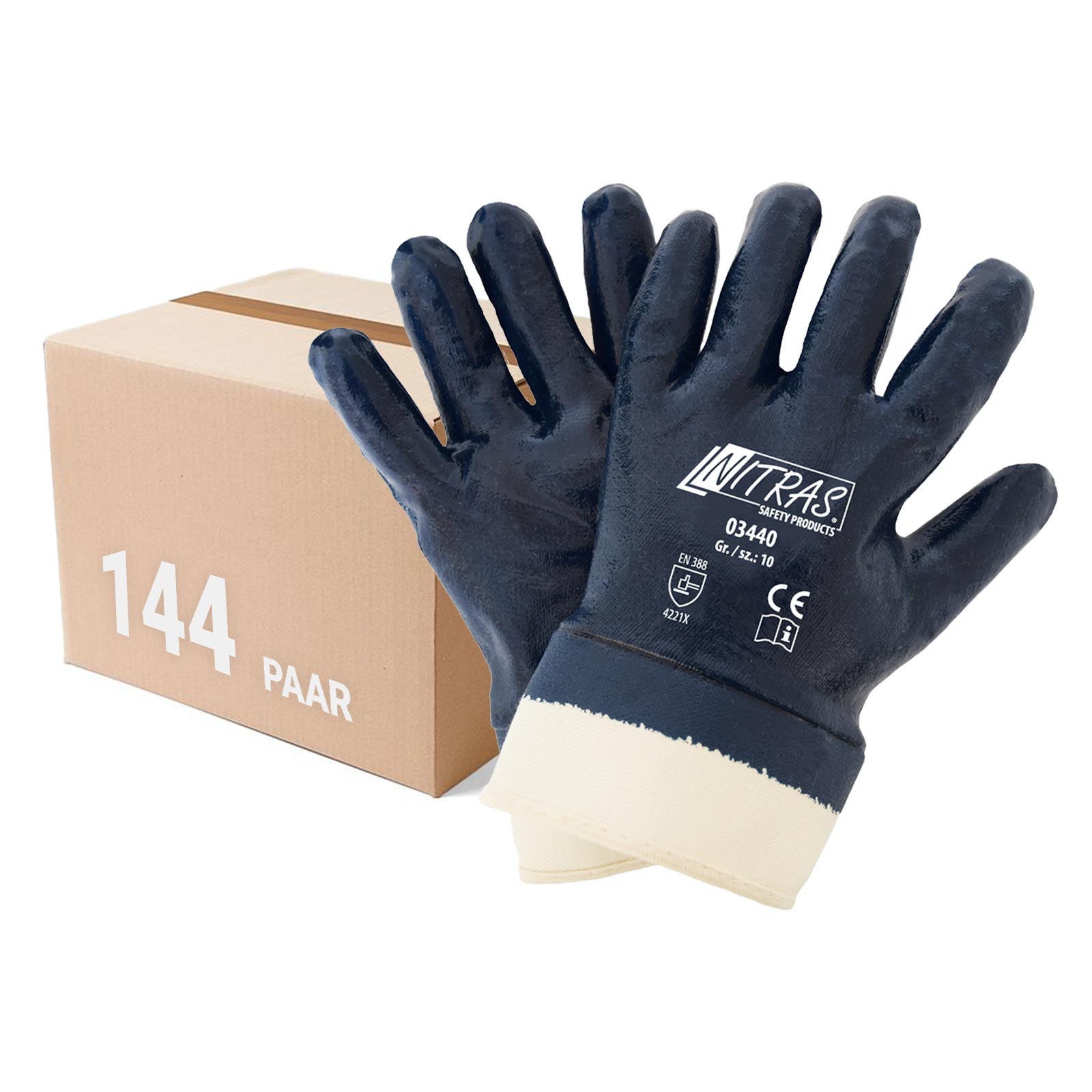 NITRAS 03440 Nitrilhandschuhe Arbeitshandschuhe Handschuhe mit Stulpe - 144 Paar Größe:8 von NITRAS