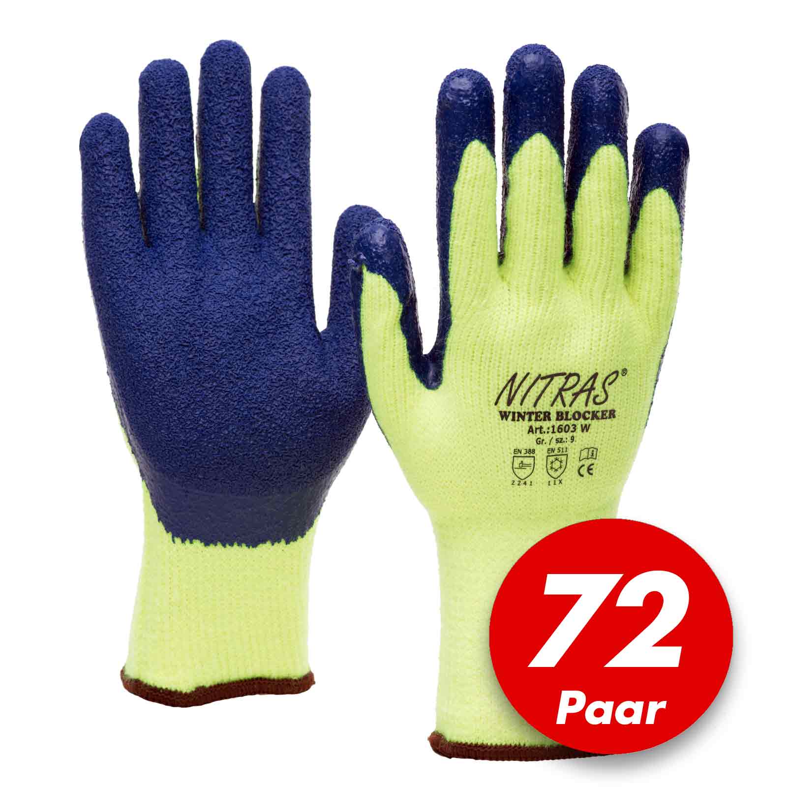 NITRAS 1603W Winter Blocker Winterhandschuhe Arbeitshandschuhe Latex - 72 Paar Größe:10 von NITRAS