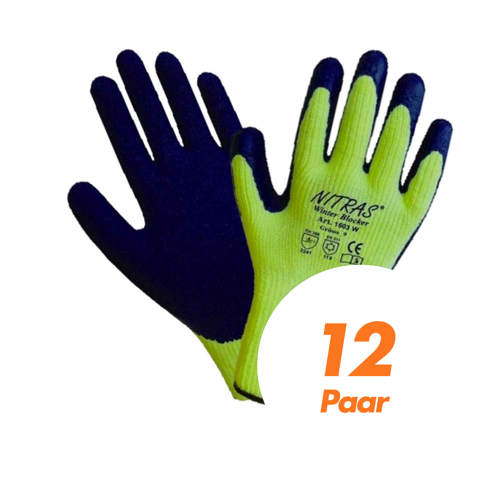 NITRAS 1603W Winter Blocker Winterhandschuhe Arbeitshandschuhe Latex VPE 12 Paar Größe:9 von NITRAS