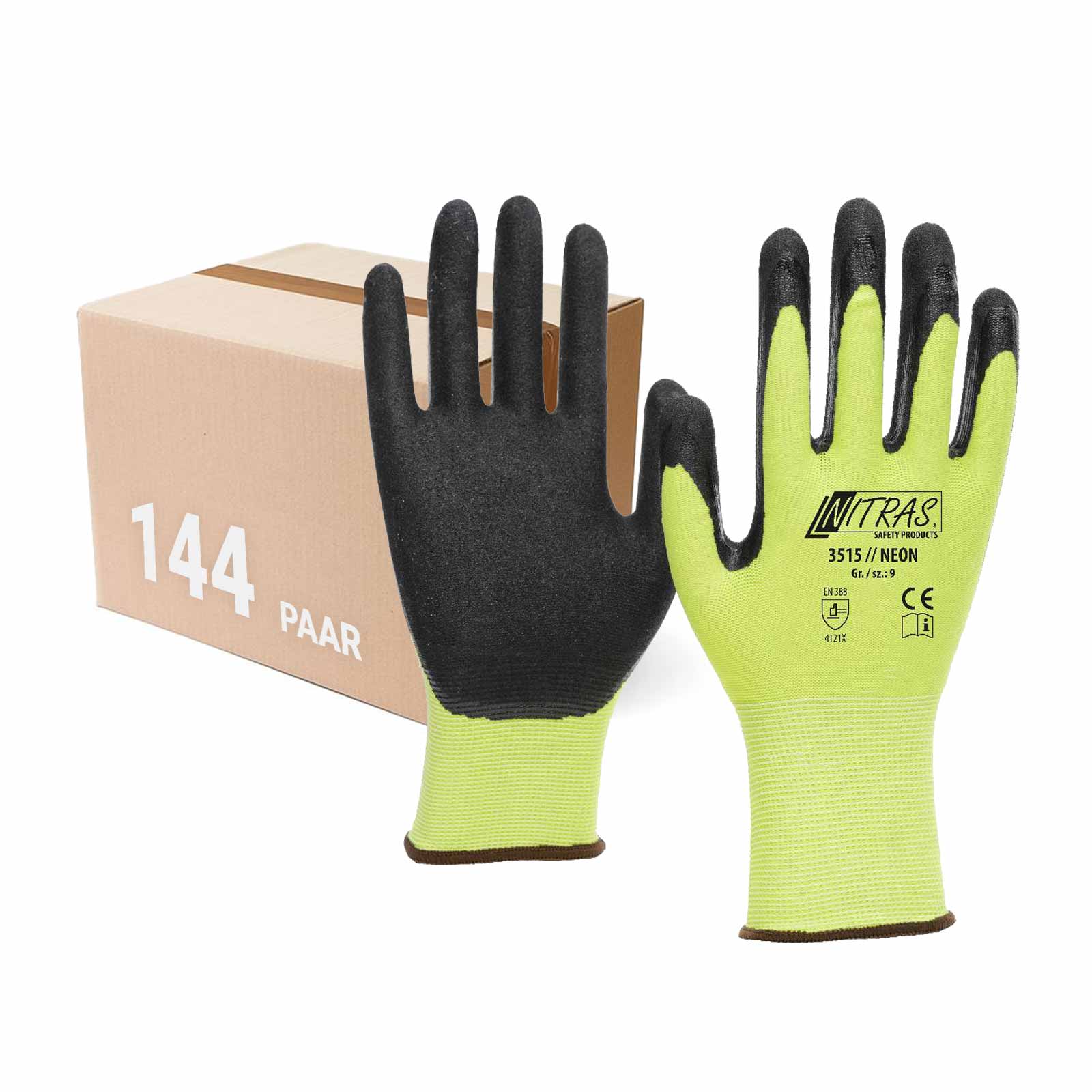 NITRAS 3515 Neon Strickhandschuh mit gesandeter Nitrilbeschichtung VPE 144 Paar Größe:10 von NITRAS