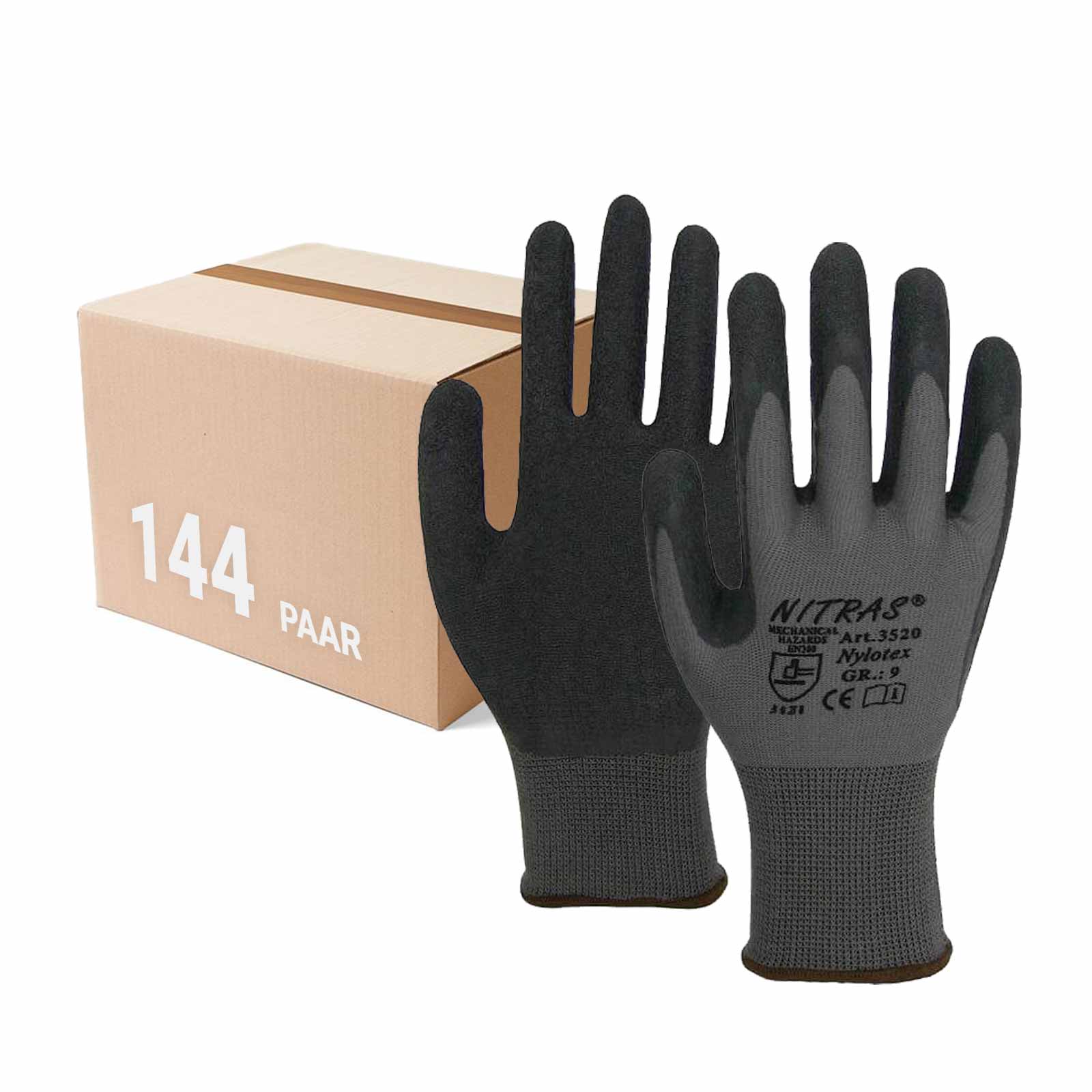 NITRAS 3520 Nylotex Nylon-Latexhandschuhe - Arbeitshandschuhe - Latex - 144 Paar Größe:12 von NITRAS