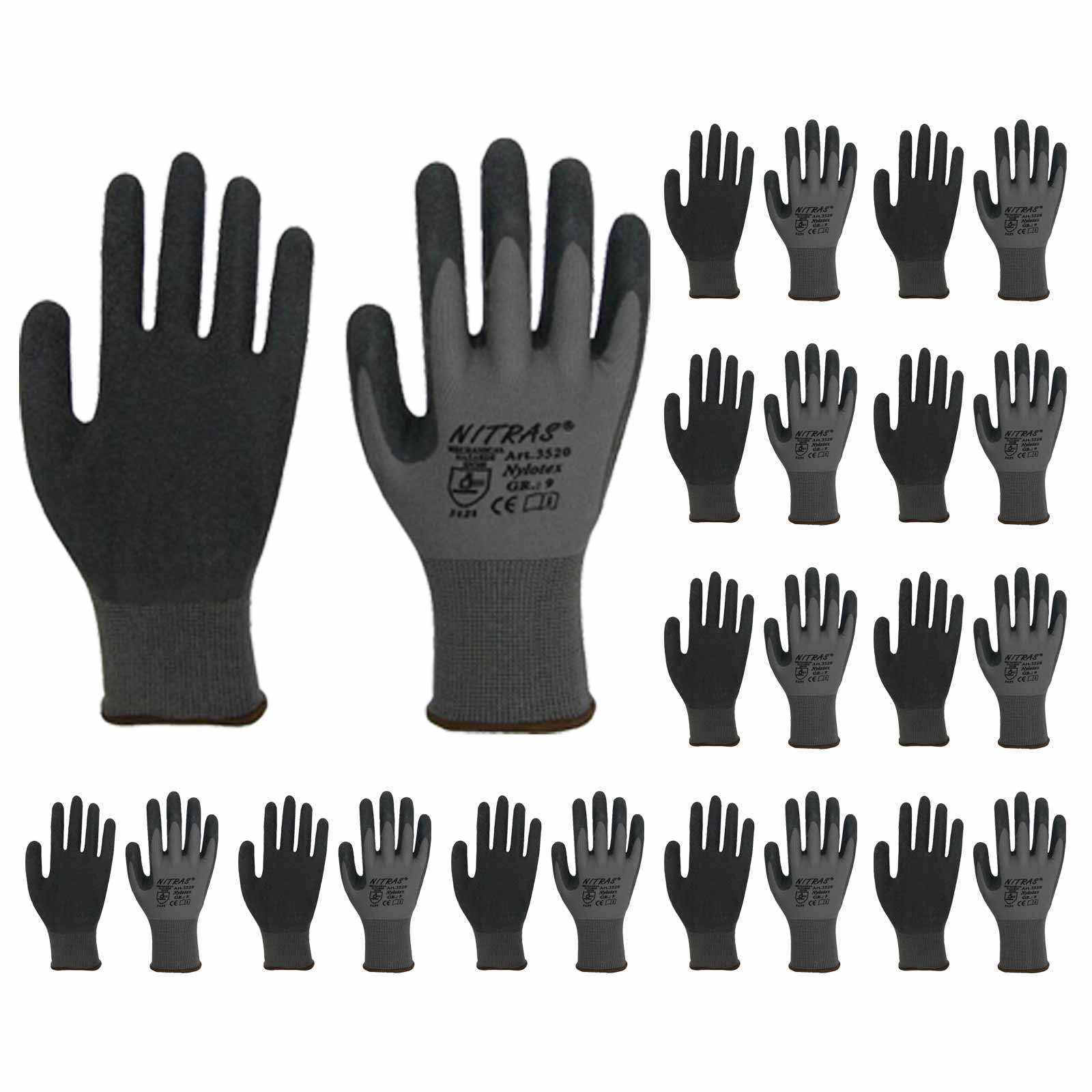 NITRAS 3520 Nylotex Nylon-Latexhandschuhe - Strick-Arbeitshandschuhe - 12 Paar Größe:8 von NITRAS