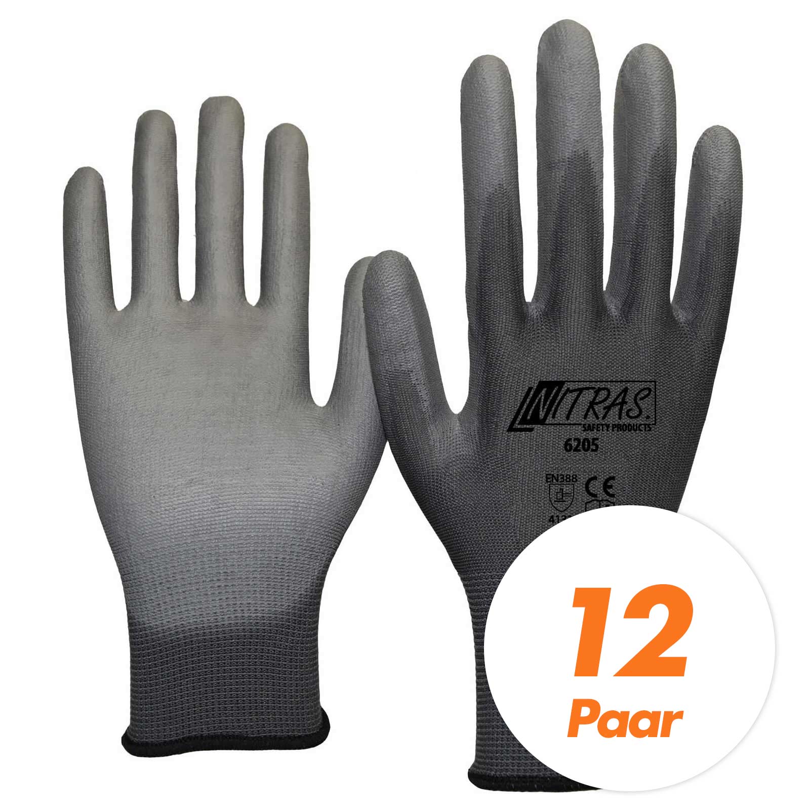 NITRAS 6205 Nylon Strickhandschuh grau, Handschuhe Feinmontage Garten - 12 Paar Größe:9 von NITRAS