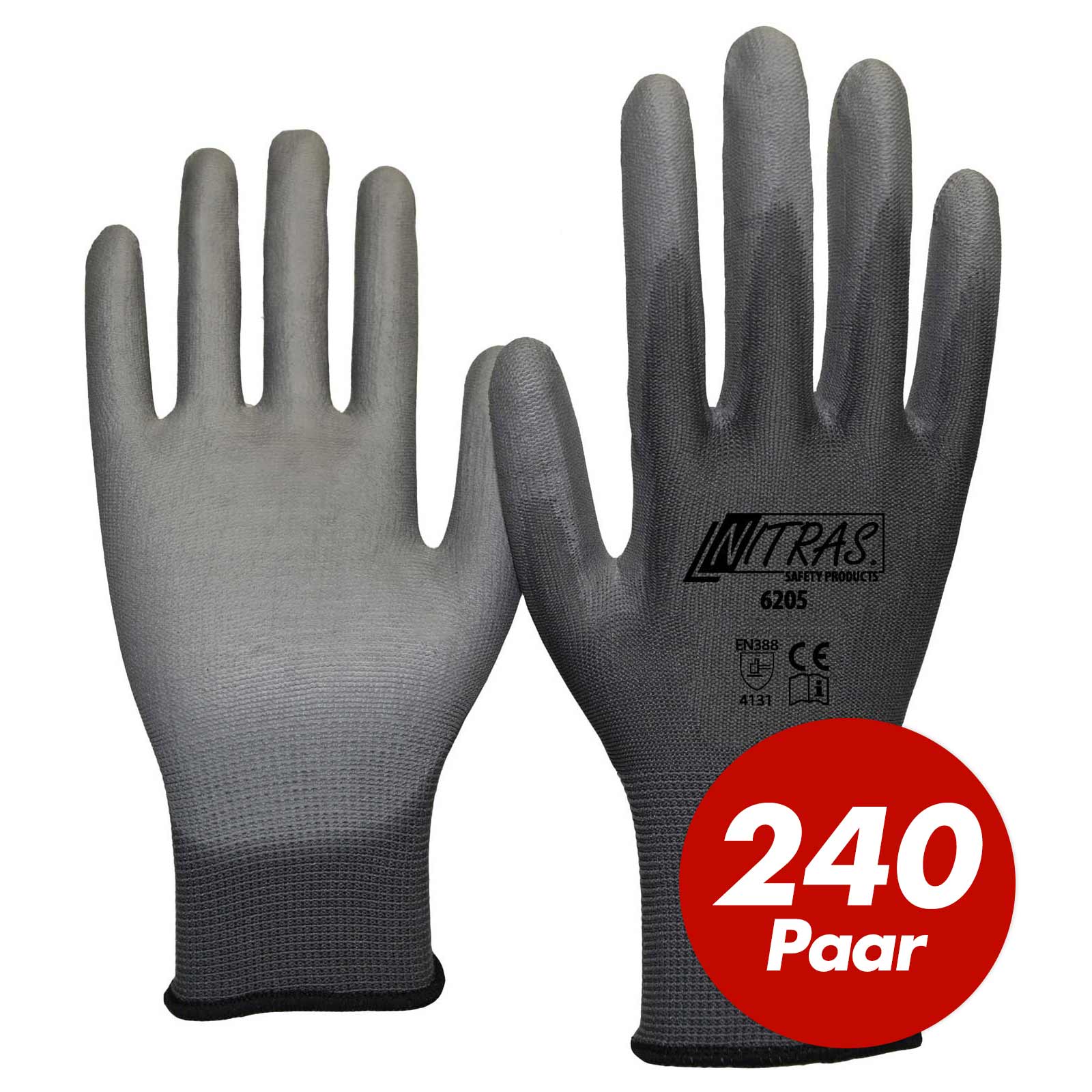 NITRAS 6205 Nylon Strickhandschuh grau, Handschuhe Feinmontage Garten - 240 Paar Größe:11 von NITRAS