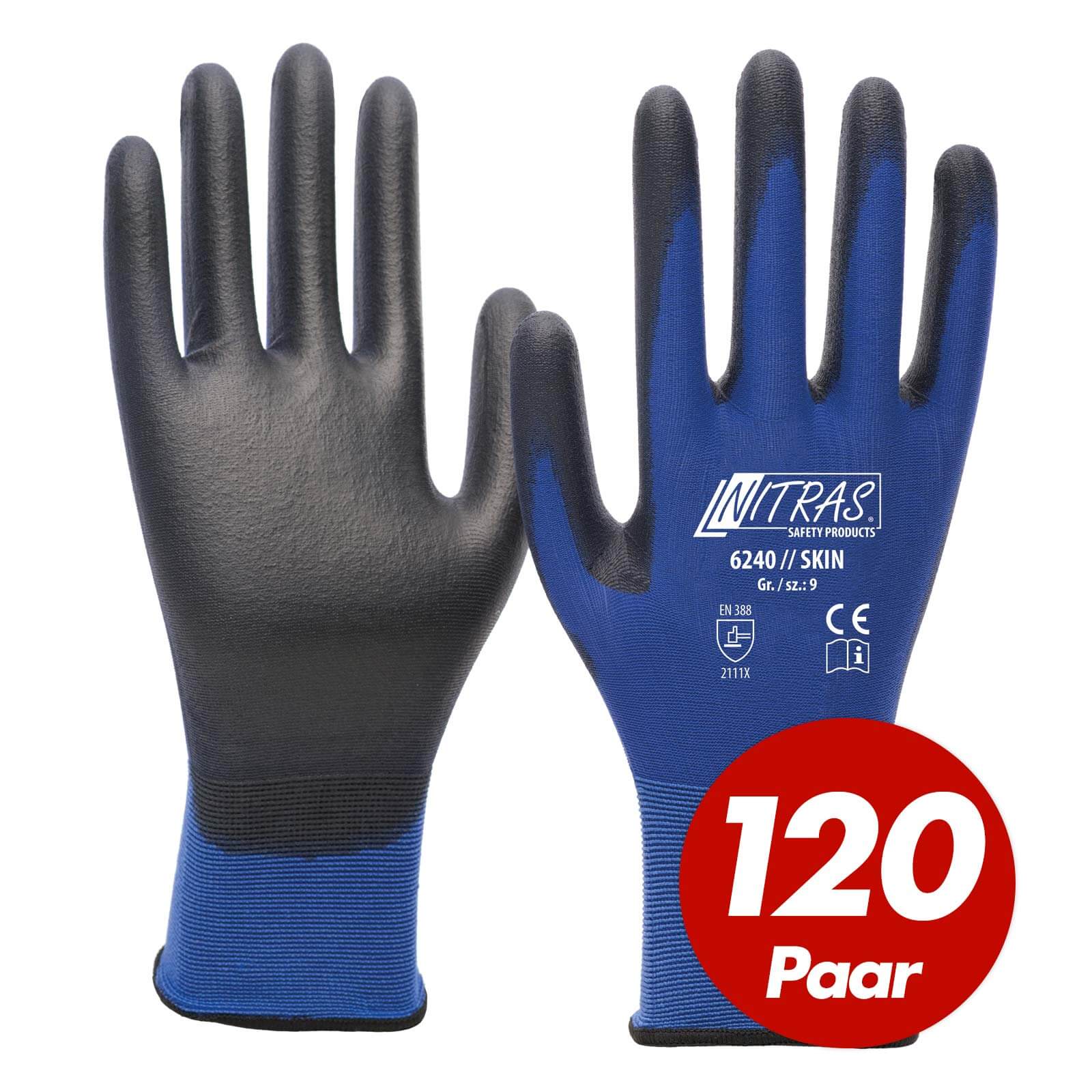 NITRAS 6240 Skin Nylon-Strickhandschuhe, PU-Beschichtung, Feinmontage - 120 Paar Größe:6 von NITRAS