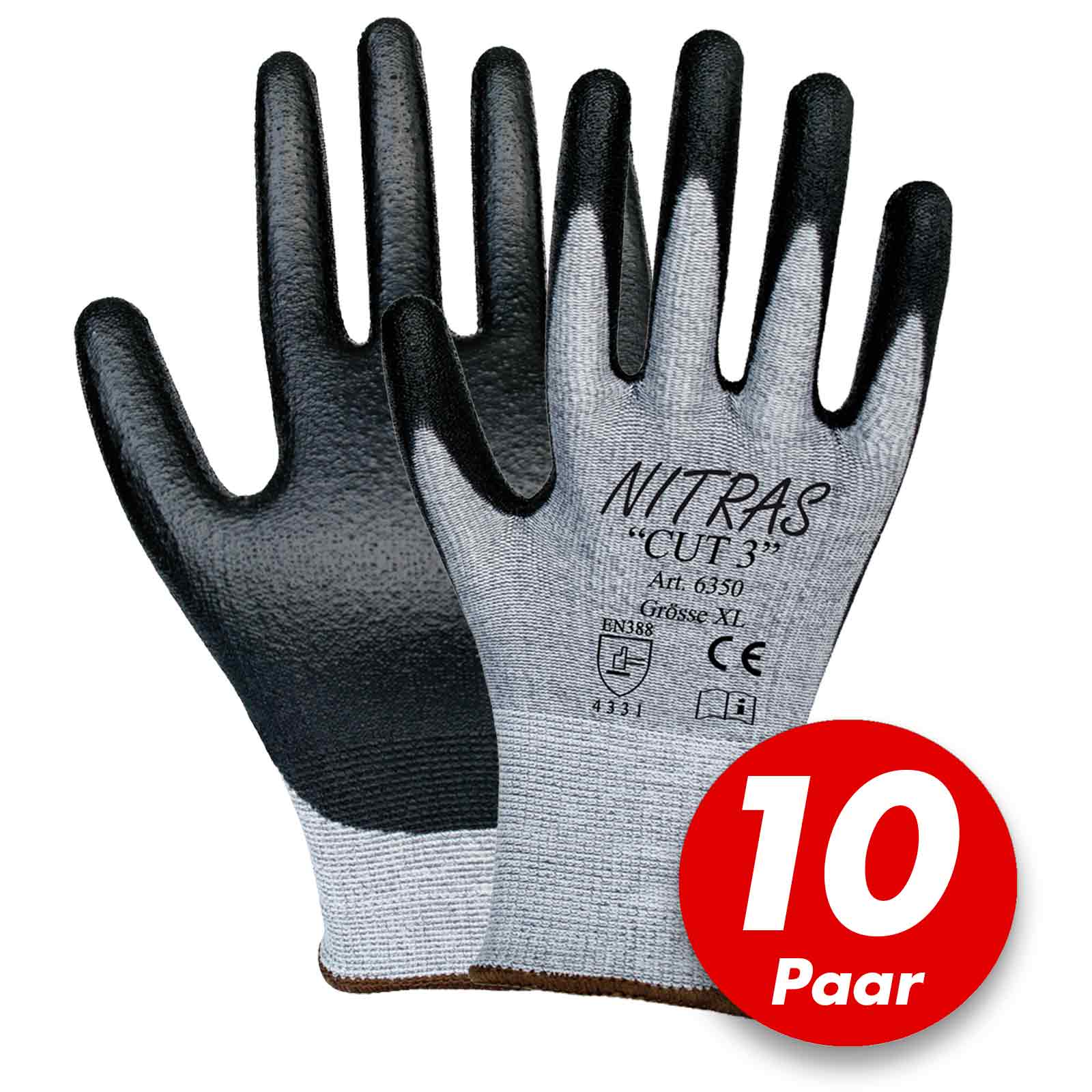 NITRAS 6350 CUT 3 Schnittschutzhandschuhe Arbeitshandschuhe Handschuhe - 10 Paar Größe:7 von NITRAS