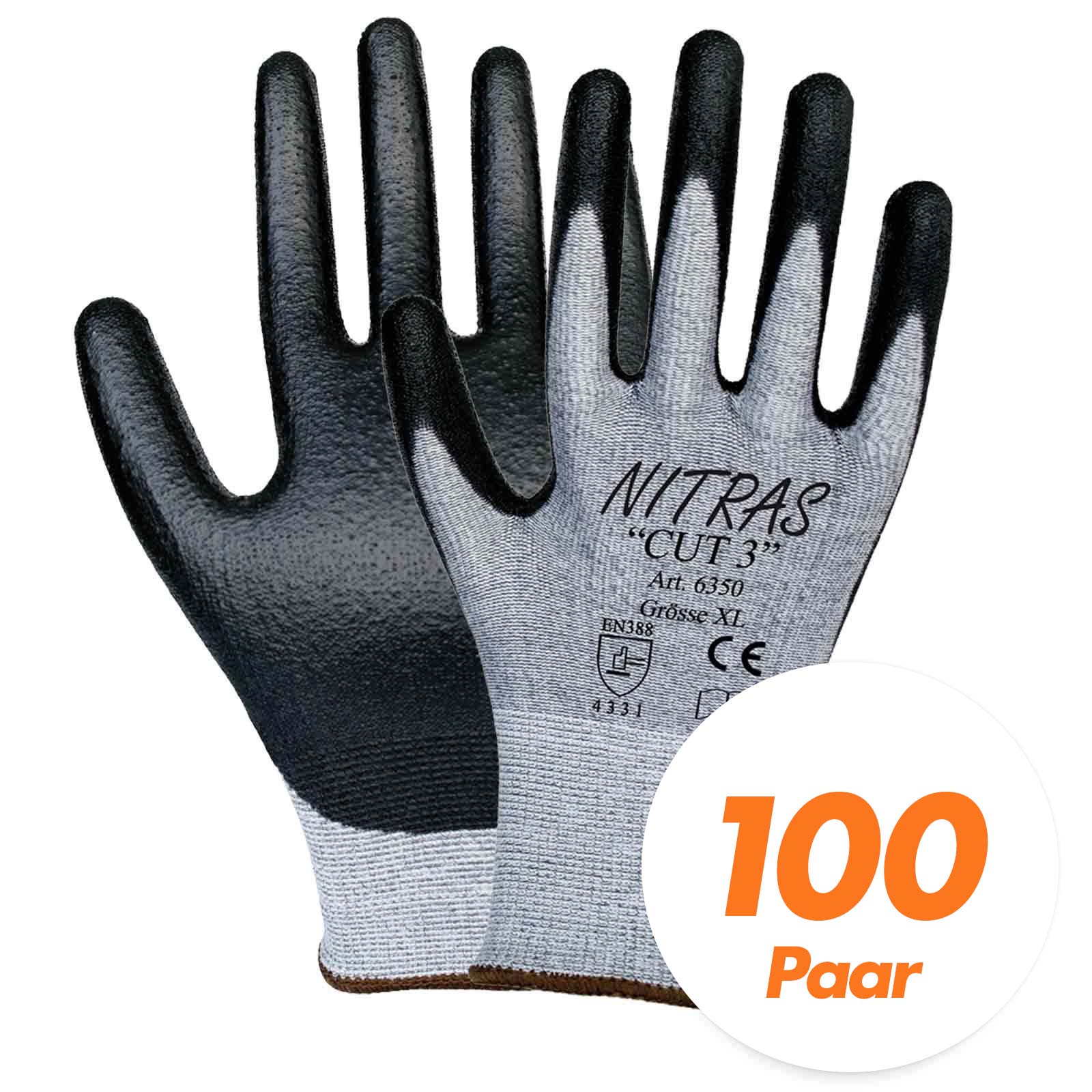 NITRAS 6350 CUT3 Schnittschutzhandschuhe Arbeitshandschuhe Handschuhe - 100 Paar Größe:11 von NITRAS