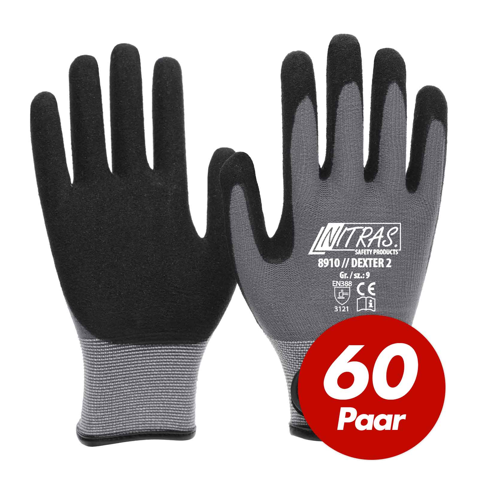 NITRAS 8910 Dexter 2 Mechanikerhandschuhe Werkstatthandschuhe Handschuhe 60 Paar Größe:11 von NITRAS