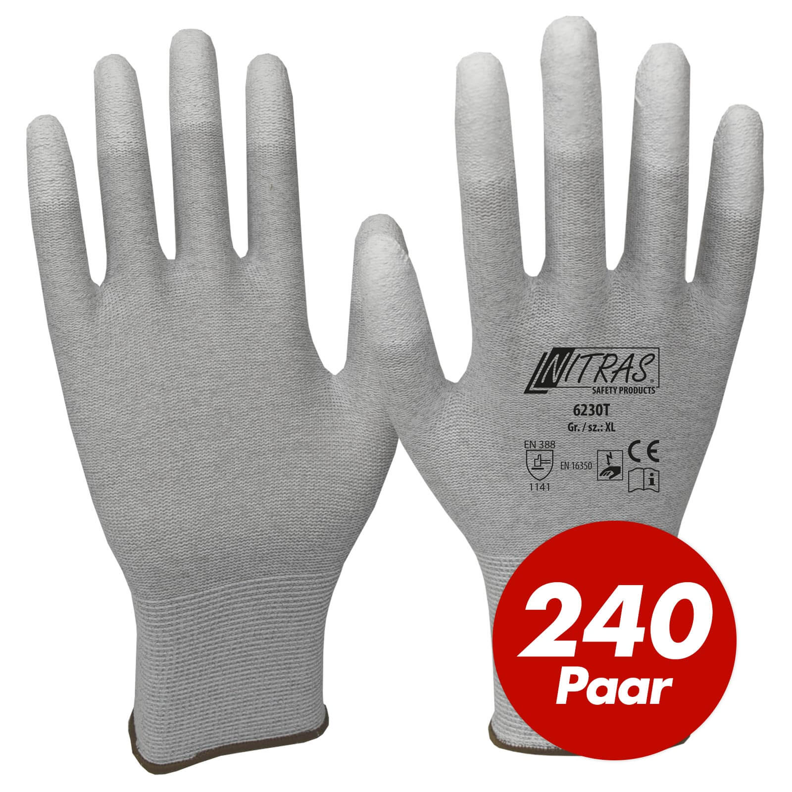 NITRAS ESD-Handschuhe 6230T antistatisch Touchscreen EN388 240 Paar - div Größen Größe:10 von NITRAS