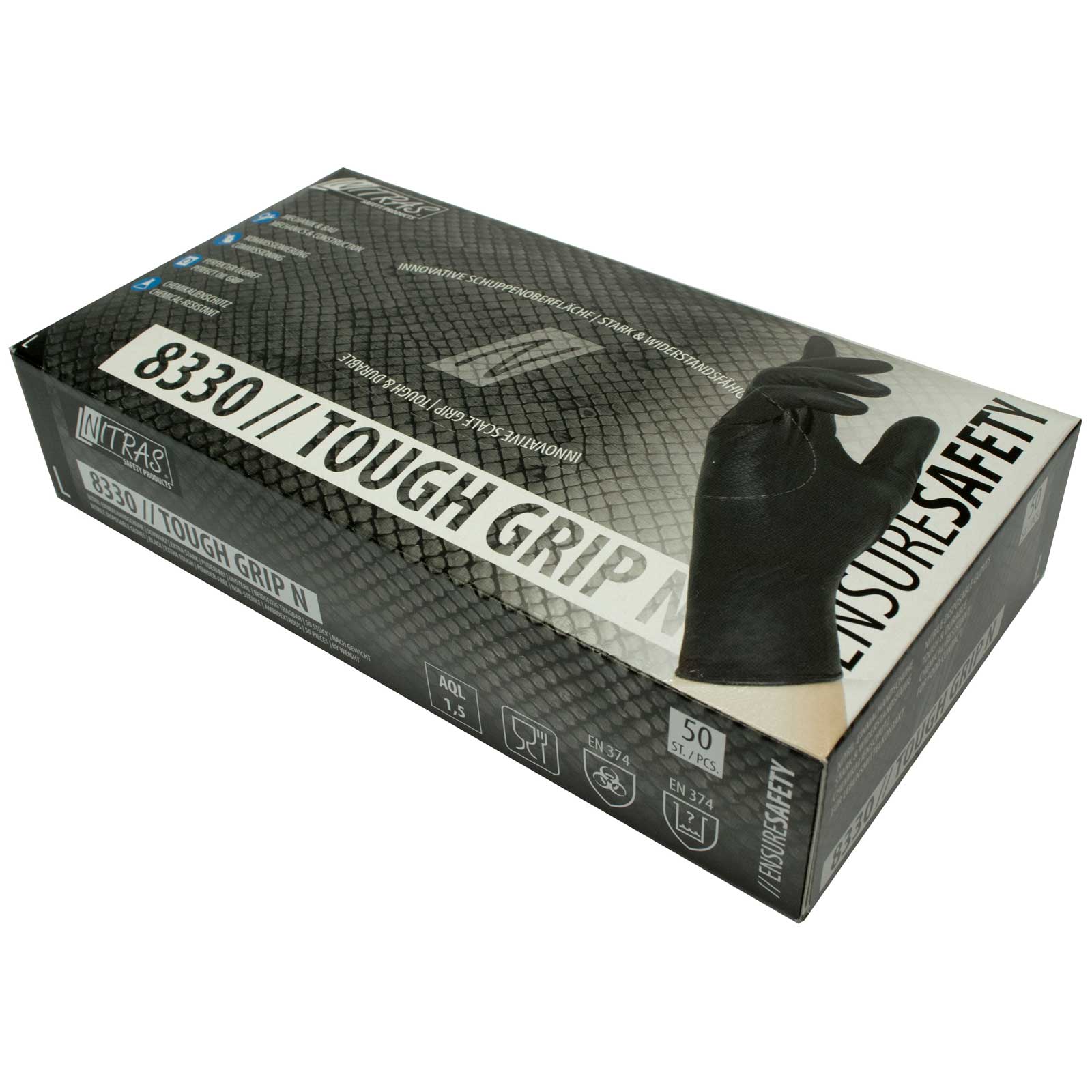 NITRAS Einmalhandschuhe Nitril Tough Grip N 8330 - puderfrei - Box à 50 Stück Größe:10 von NITRAS