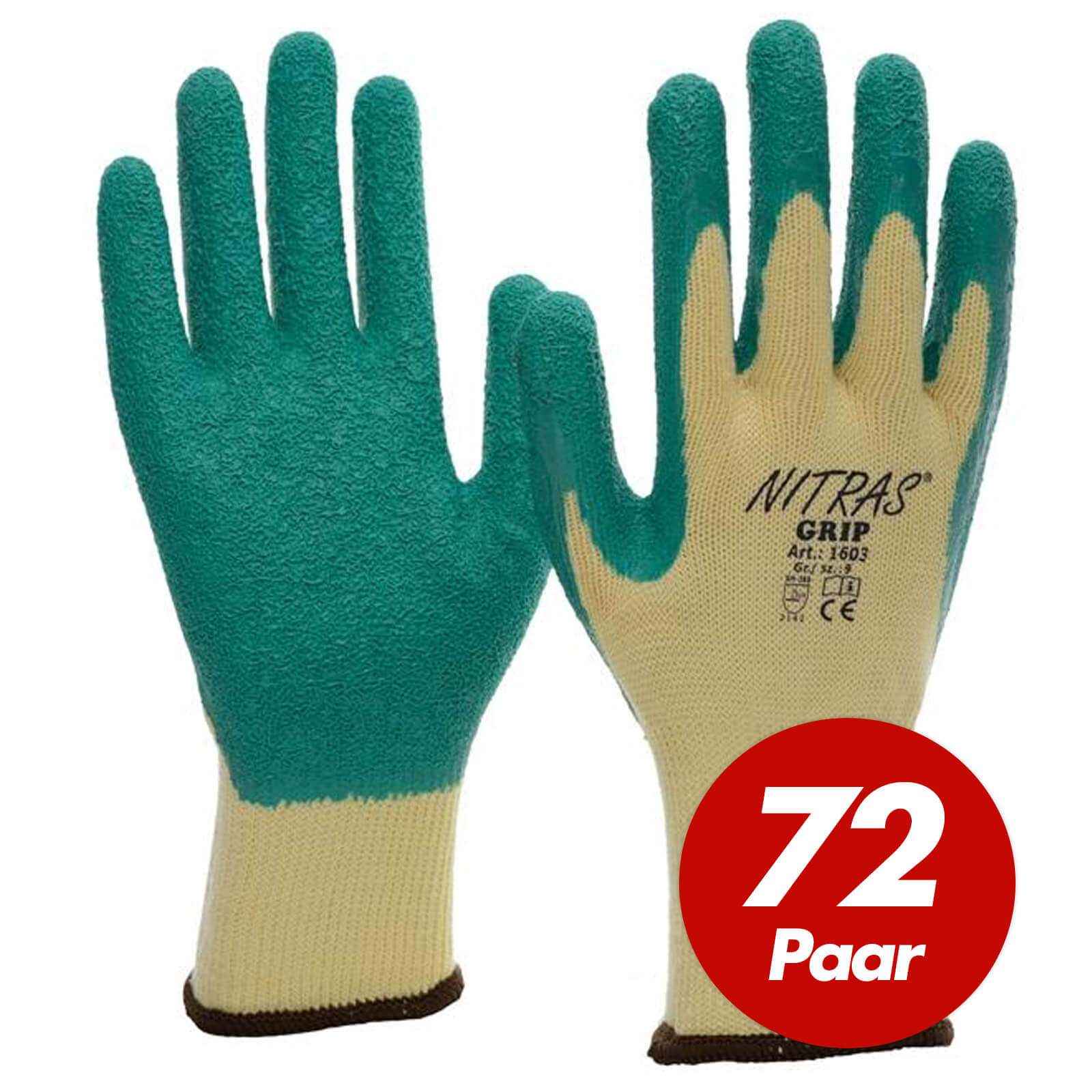 NITRAS GRIP Strickhandschuhe 1603 mit Latex-Beschichtung EN 388 - VPE 72 Paar Größe:8 von NITRAS