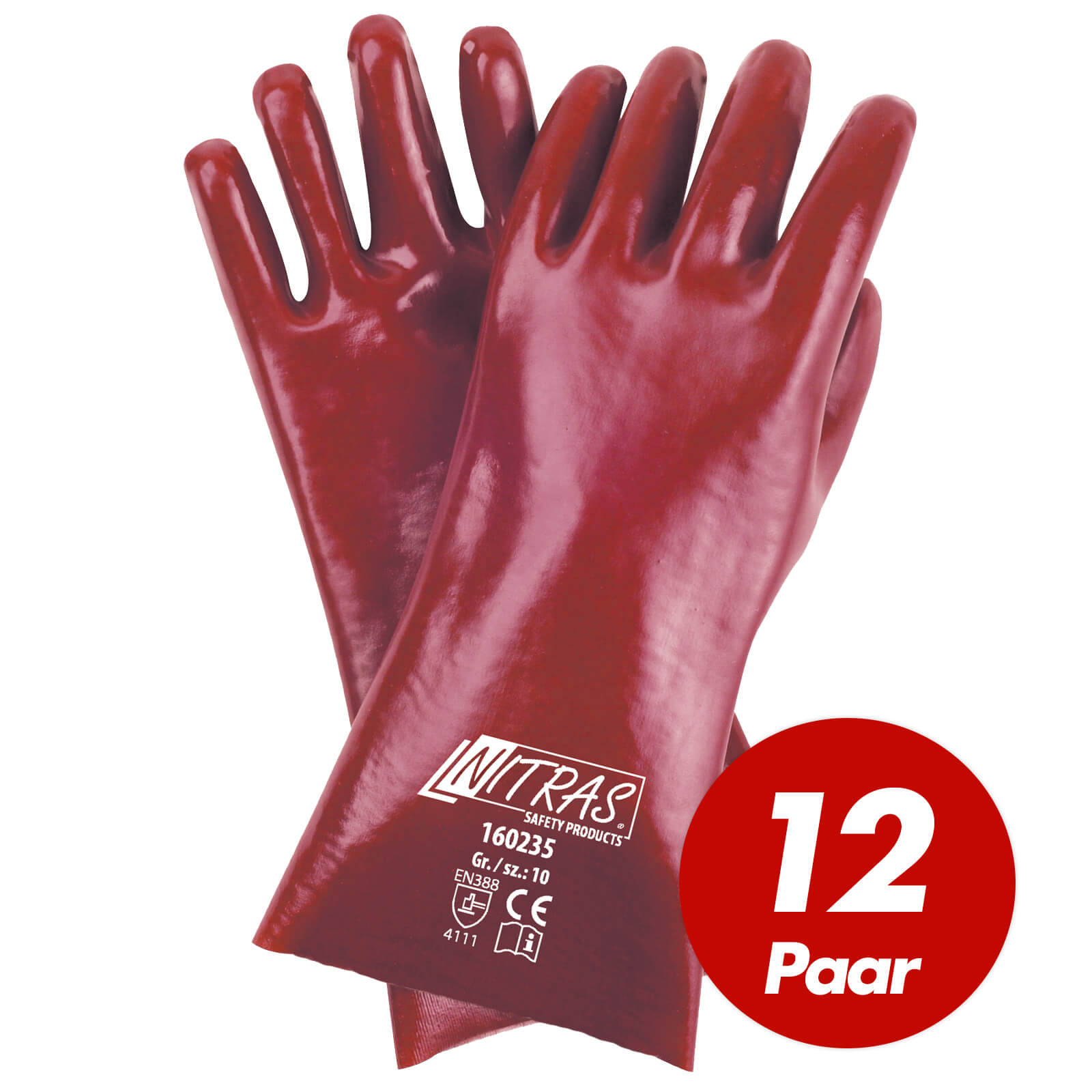 NITRAS PVC-Handschuhe 160235 Schutzhandschuhe Chemikalienhandschuhe 35cm 12 Paar Größe:10 von NITRAS