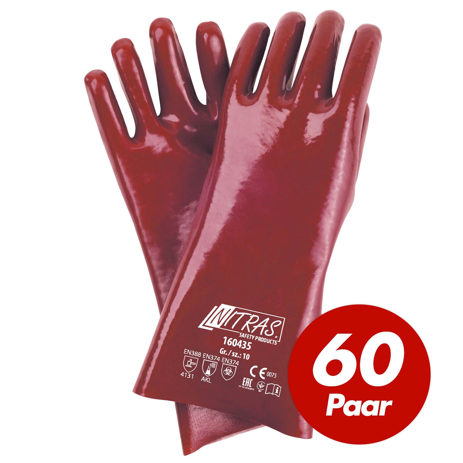 NITRAS PVC-Handschuhe 160435 vollbeschichtet Chemikalienhandschuhe - 60 Paar Größe:10 von NITRAS