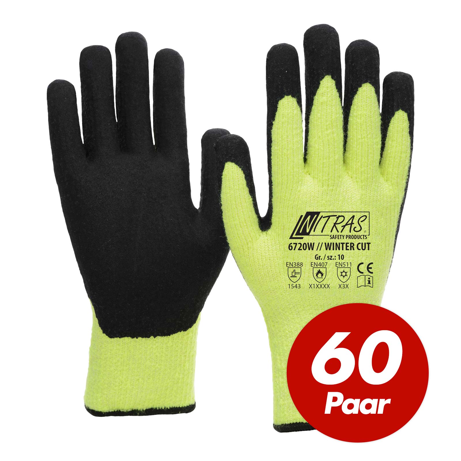 NITRAS Winter-Cut Handschuhe TAEKI5 6720W Arbeits-Schutzhandschuhe Latex 60 Paar Größe:10 von NITRAS