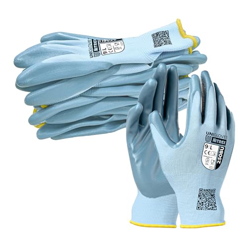 NITREX 250BU Blau, Nitrilhandschuh mit Nitril- Handflächenbeschichtung, leichte Arbeitshandschuhe, Öl- und feuchtigkeitsbeständig, Größe 9 von NITREX