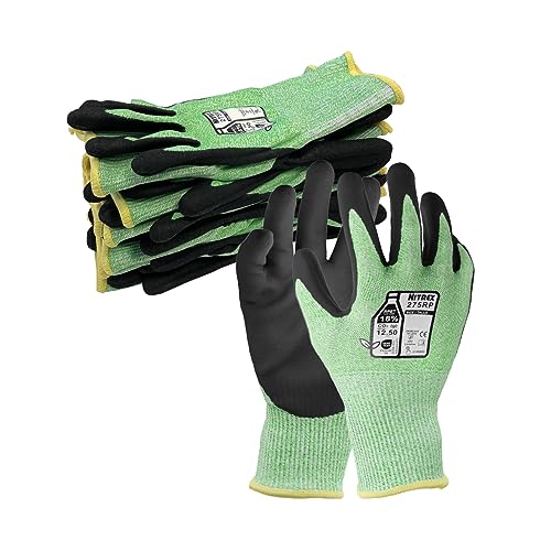 NITREX 275RP 5 Paar Arbeitssicherheitshandschuhe, Sandy Nitril Palm Beschichtet, Schnittfest, Nachhaltig, Touchscreen-Handschuhe, Größe 10, Größe XL von NITREX