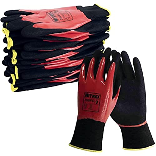 NITREX 360FC Arbeits- und Schutzhandschuhe, Handschuhe für allgemeine Arbeiten, doppelt getauchte Nitrilbeschichtung und gesandete Nitril-Handflächenbeschichtung- 10 Paar je Beutel- Größe 9 von NITREX