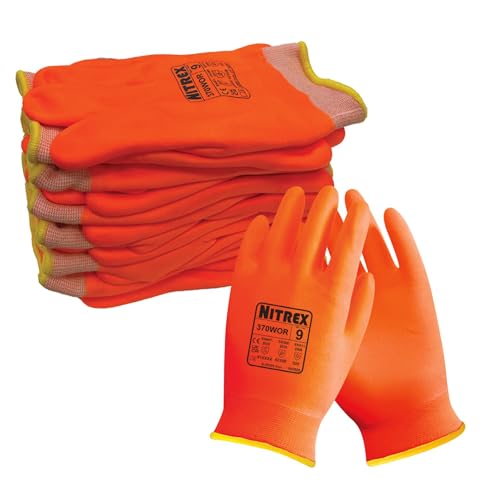 NITREX 370WOR Thermo-Arbeitshandschuhe, schnittfest, Kategorie B, erhöhte Haftung bei nassen und trockenen Bedingungen, hohe Sichtbarkeit, abriebfest, Orange, Größe 10 von NITREX