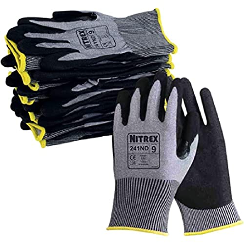 NITREX Unigloves 241ND Wiederverwendbare Handschuhe mit NitreGuard und NitreGrip-Technologie, sandige Nitril-Handflächenbeschichtung mit einem ultraleichten, schnittfesten Innenfutter, Grau/Schwarz von NITREX