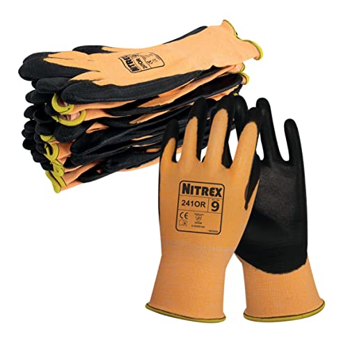 NITREX Unigloves 241OR Wiederverwendbare Handschuhe, geringe Schnittfestigkeit, hygienisch, Geruchskontrolle, PU-Handflächenbeschichtung, orangefarbenes Nylonfutter für bessere Sichtbarkeit, von NITREX