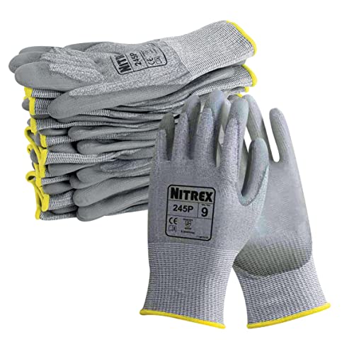 NITREX Unigloves 245P Wiederverwendbare schnittfeste Handschuhe mit Unigloves NitreGuard-Technologie, PU-Handflächenbeschichtung, schnittfestes Innenfutter, Grau von NITREX